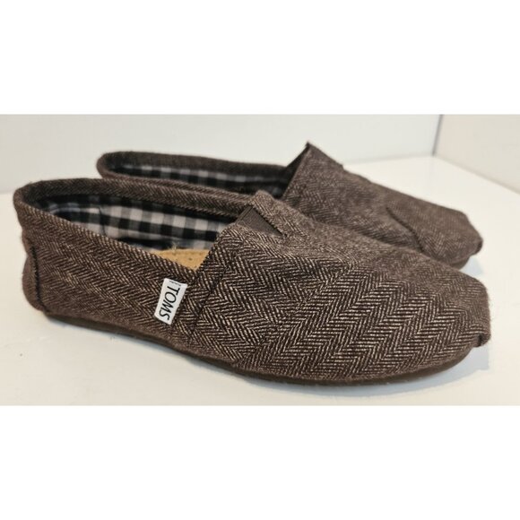 Toms Size 5 Womens Brown woven Herringbone Tweed Classic Slip on Comfort - Picture 1 of 11